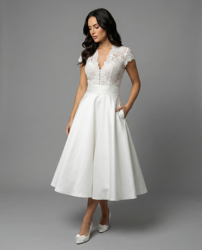 Damen Hochwertiges Hochzeitskleid mit Spitzendetails und schwingendem Rock Drune