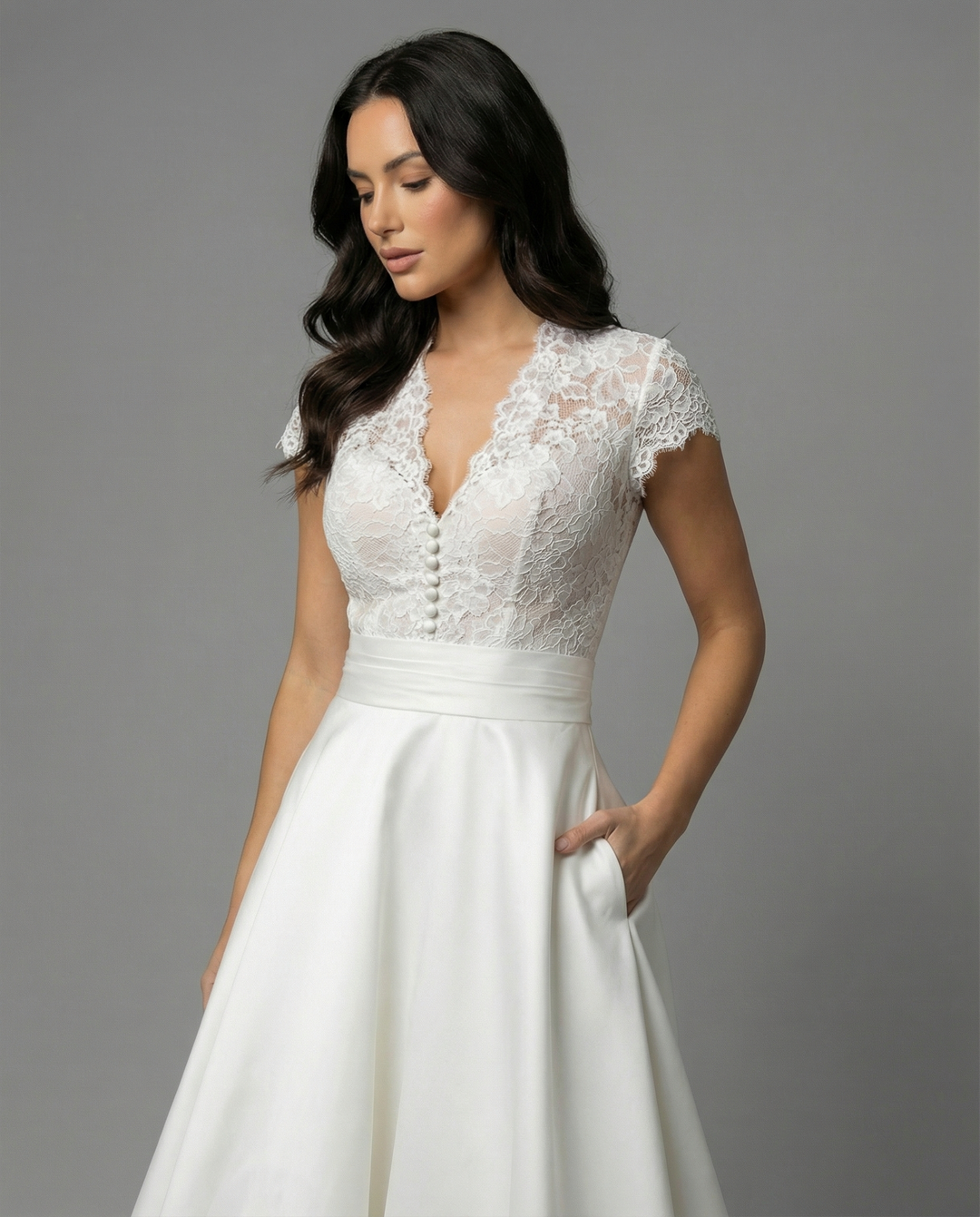 Damen Hochwertiges Hochzeitskleid mit Spitzendetails und schwingendem Rock Drune