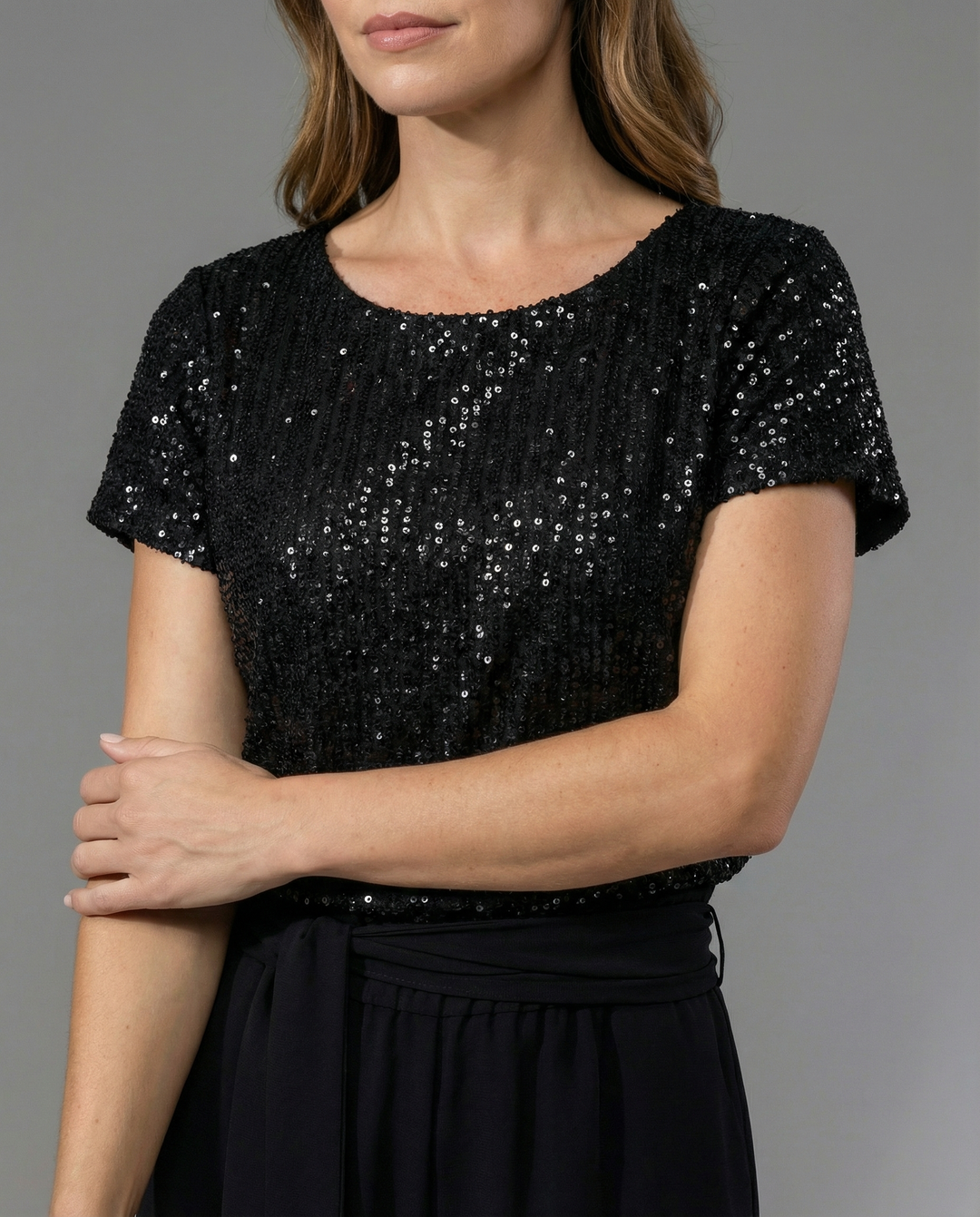 Damen Glitzernder Jumpsuit mit weitem Bein und Taillengürtel Drune