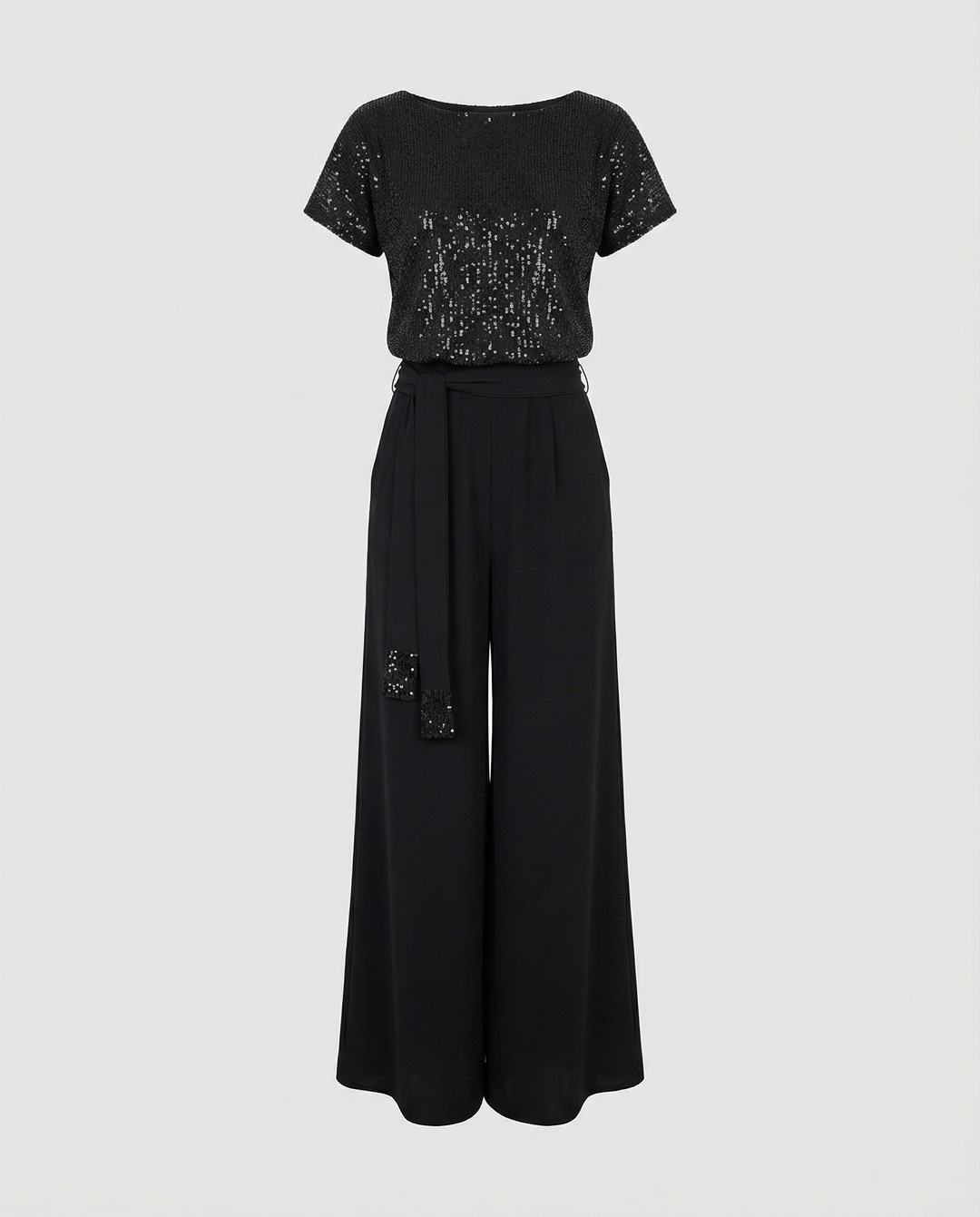 Damen Glitzernder Jumpsuit mit weitem Bein und Taillengürtel Drune