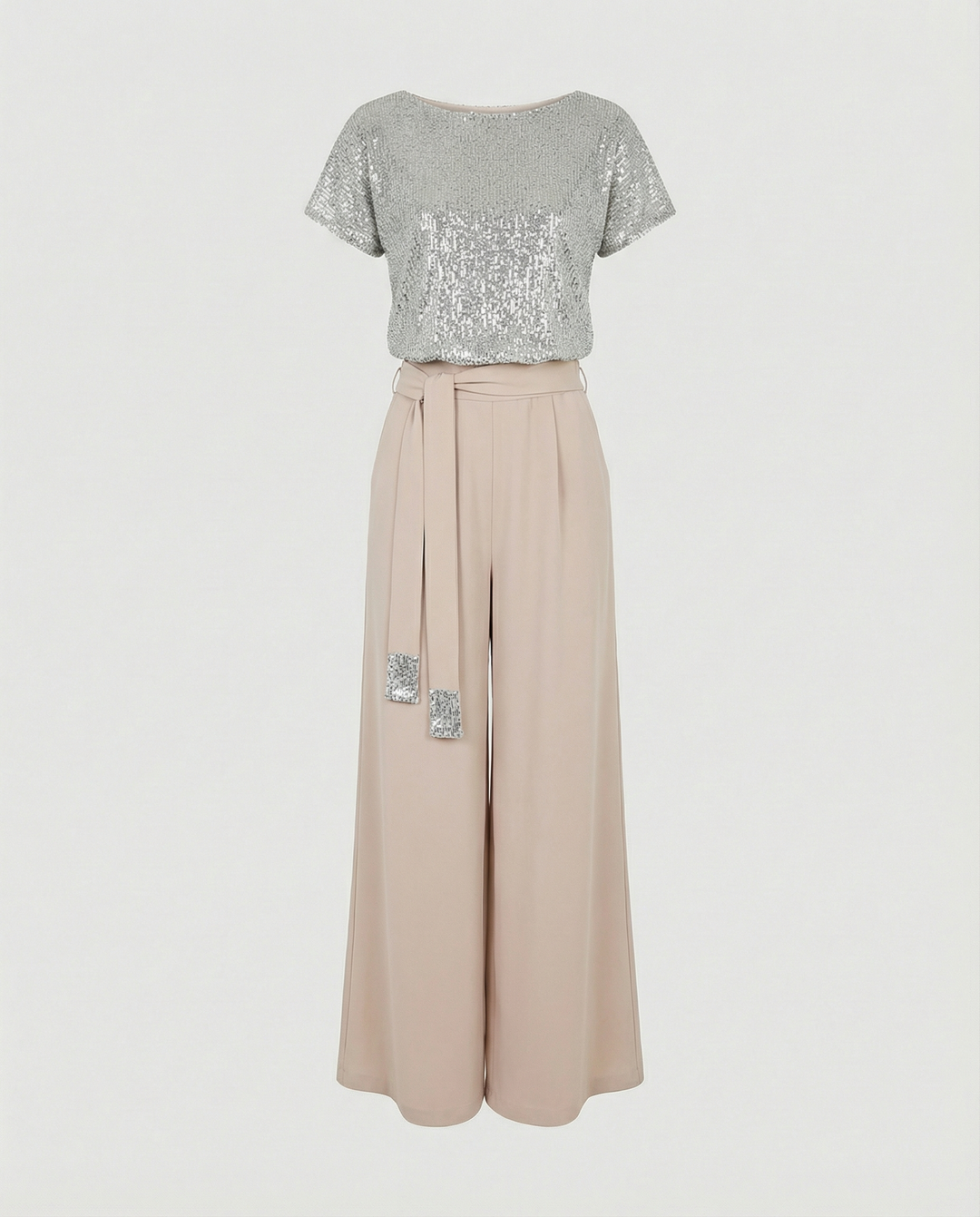 Damen Glitzernder Jumpsuit mit weitem Bein und Taillengürtel Drune