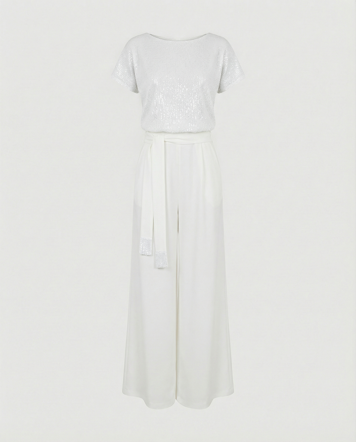 Damen Glitzernder Jumpsuit mit weitem Bein und Taillengürtel Drune