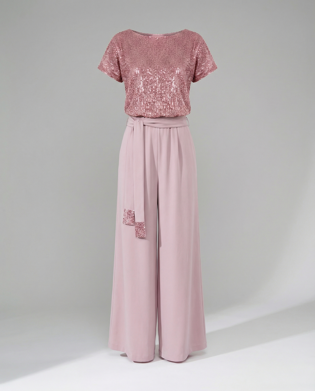 Damen Glitzernder Jumpsuit mit weitem Bein und Taillengürtel Drune