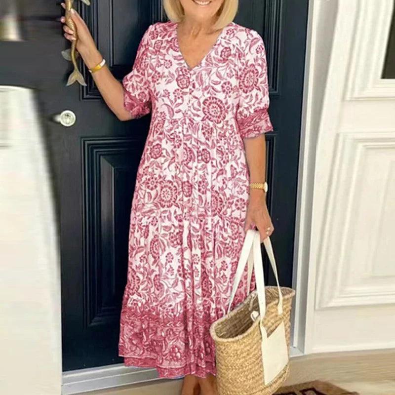 Drune | Florale V-Ausschnitt Maxi-Kleid für Frauen