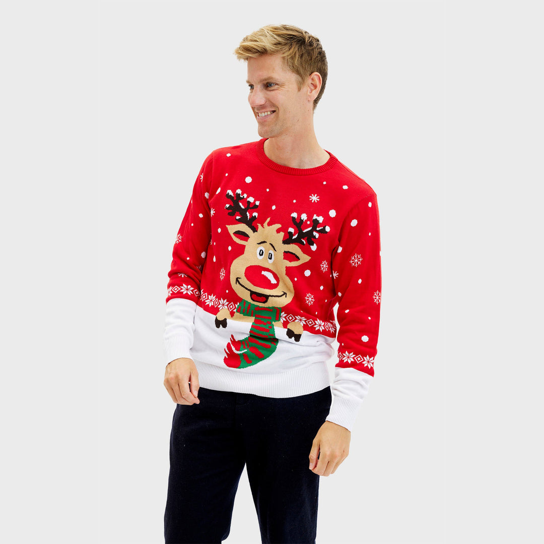 Drune | Rudolfs Weihnachtspullover Rot - Herren