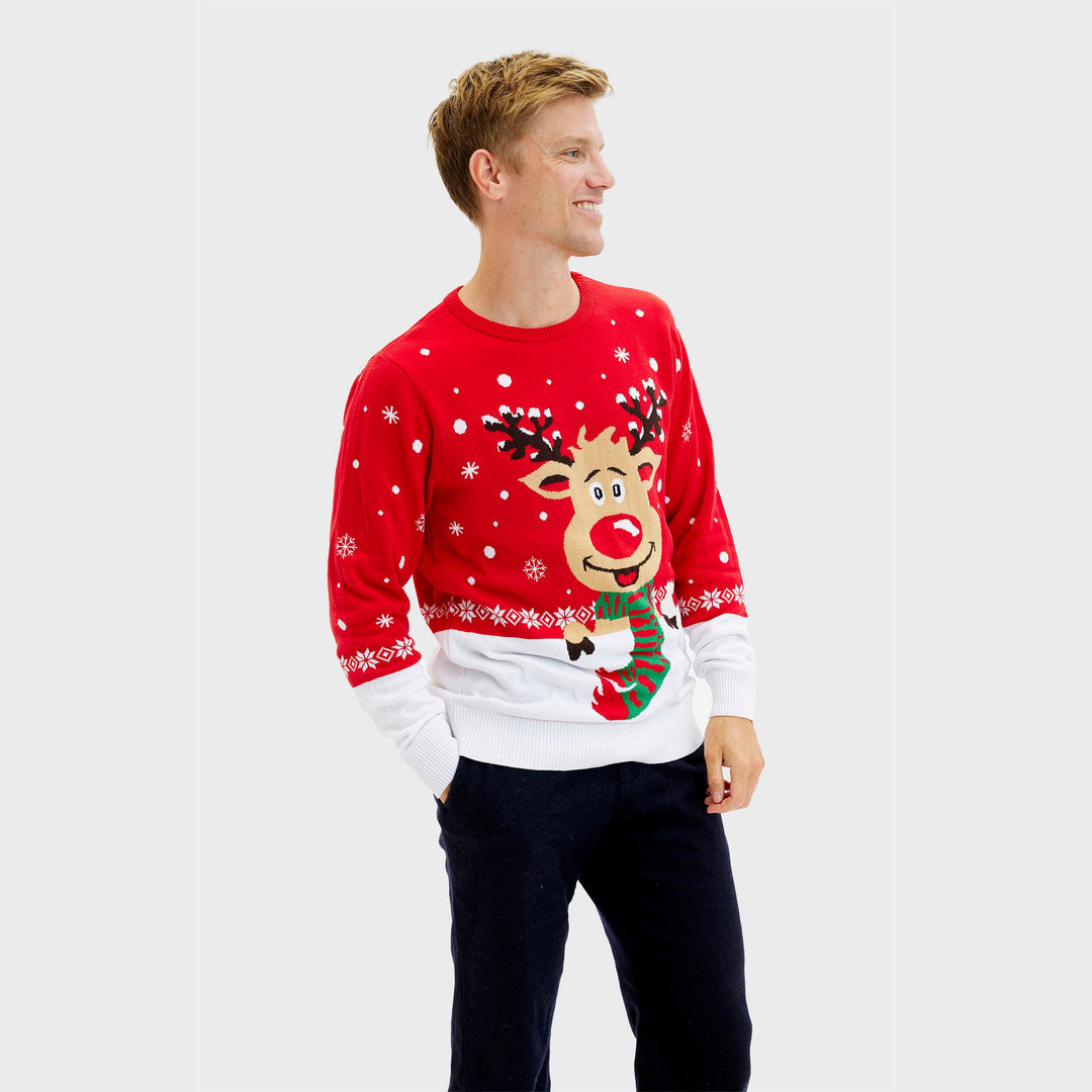 Drune | Rudolfs Weihnachtspullover Rot - Herren