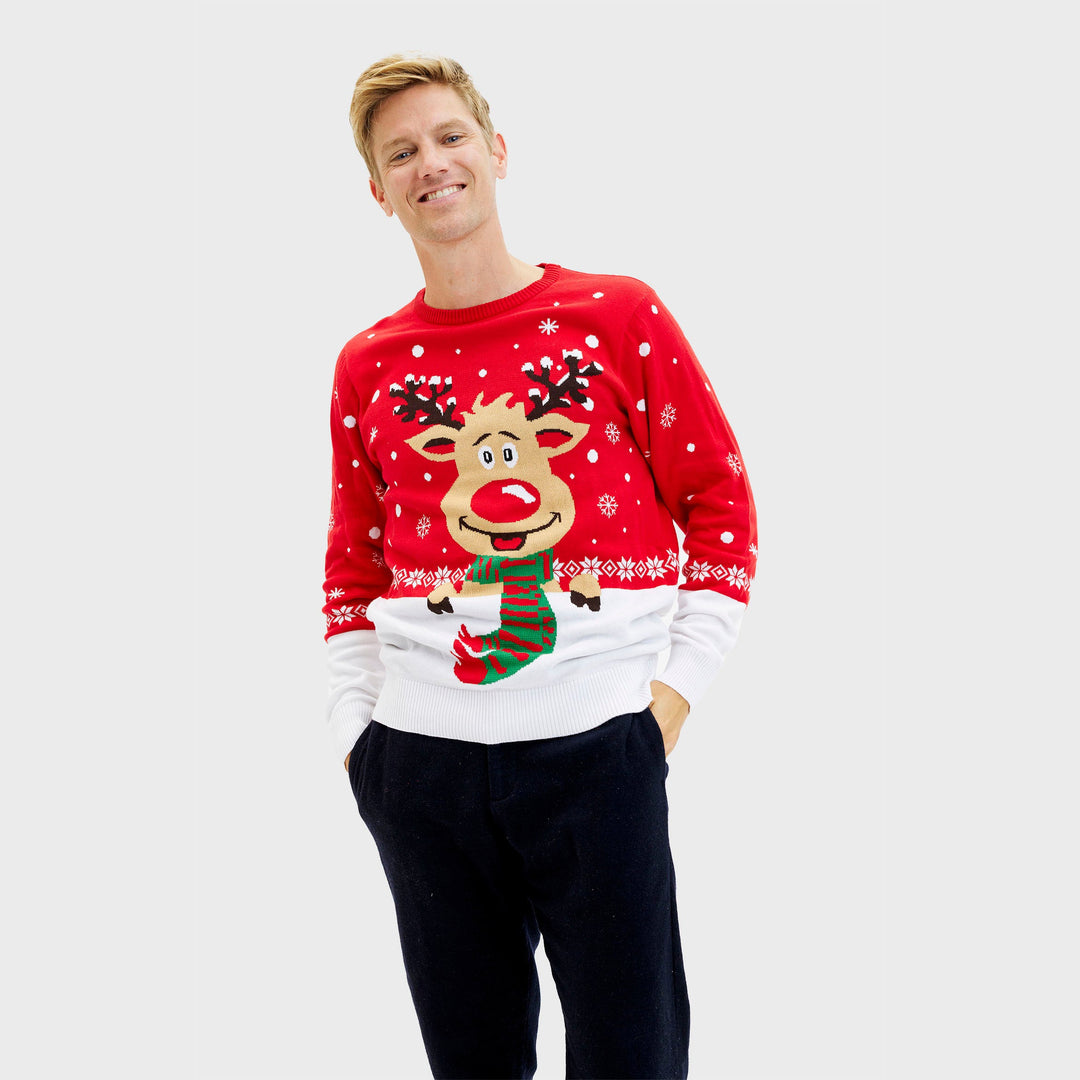 Drune | Rudolfs Weihnachtspullover Rot - Herren