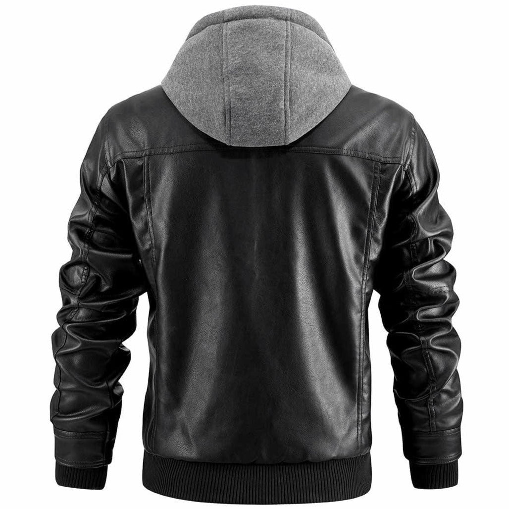 Drune | Premium hochwertige Lederjacke mit Kapuze für Herren