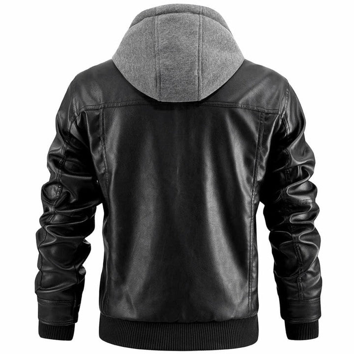 Drune | Premium hochwertige Lederjacke mit Kapuze für Herren