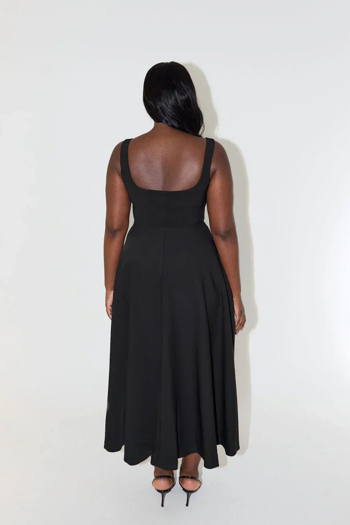 Drune | Midi-Kleid mit Hoher Taille und Quadrat-Ausschnitt