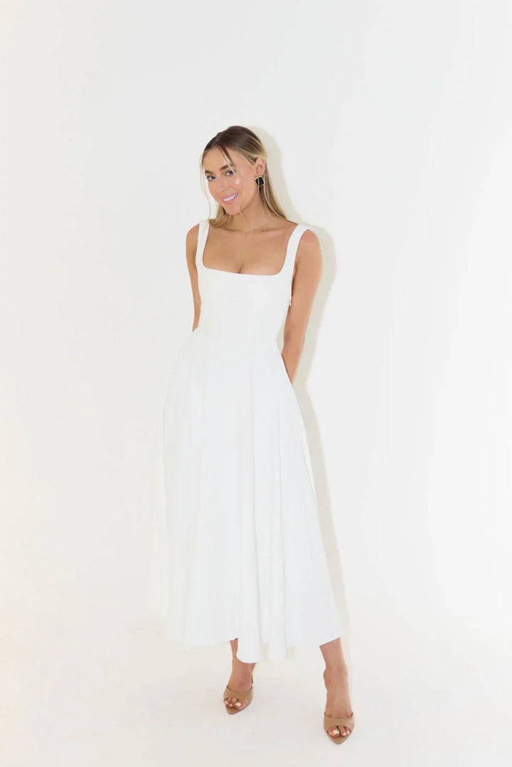 Drune | Midi-Kleid mit Hoher Taille und Quadrat-Ausschnitt
