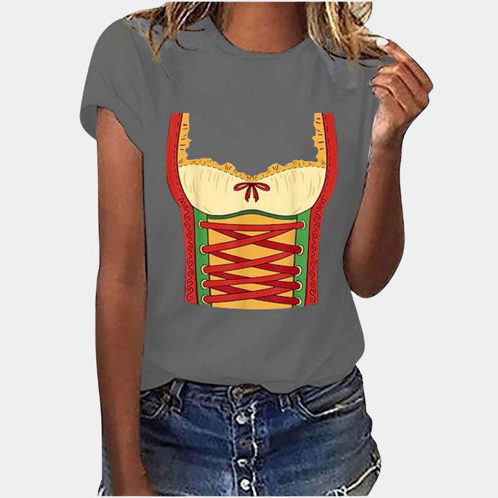 Drune | T-Shirt Kurze Ärmel Dirndl Druck T-Shirts Damenbekleidung