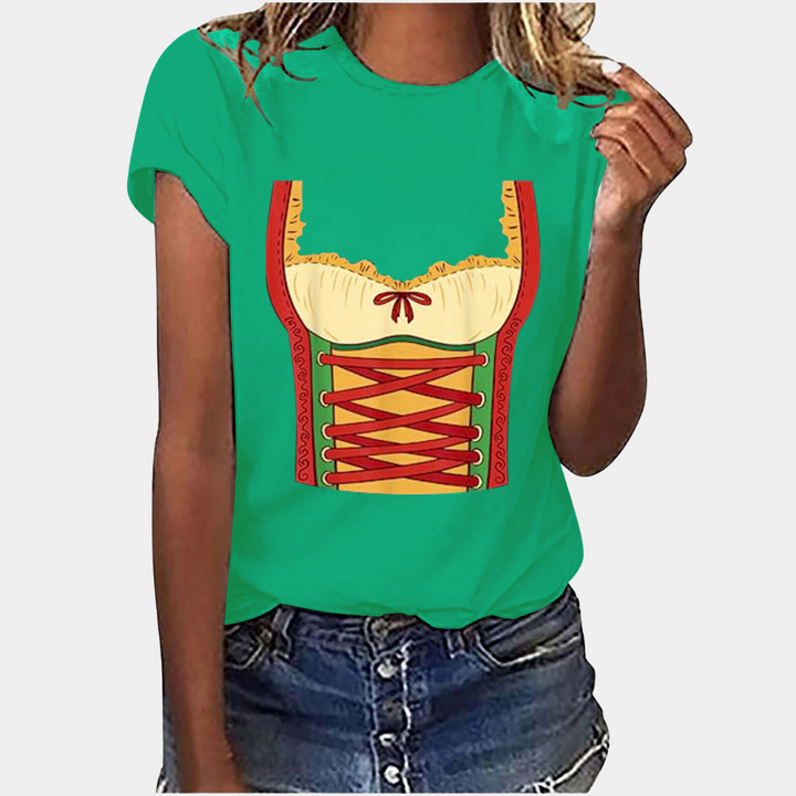 Drune | T-Shirt Kurze Ärmel Dirndl Druck T-Shirts Damenbekleidung