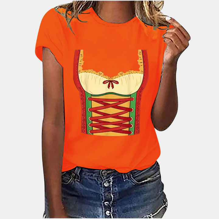 Drune | T-Shirt Kurze Ärmel Dirndl Druck T-Shirts Damenbekleidung