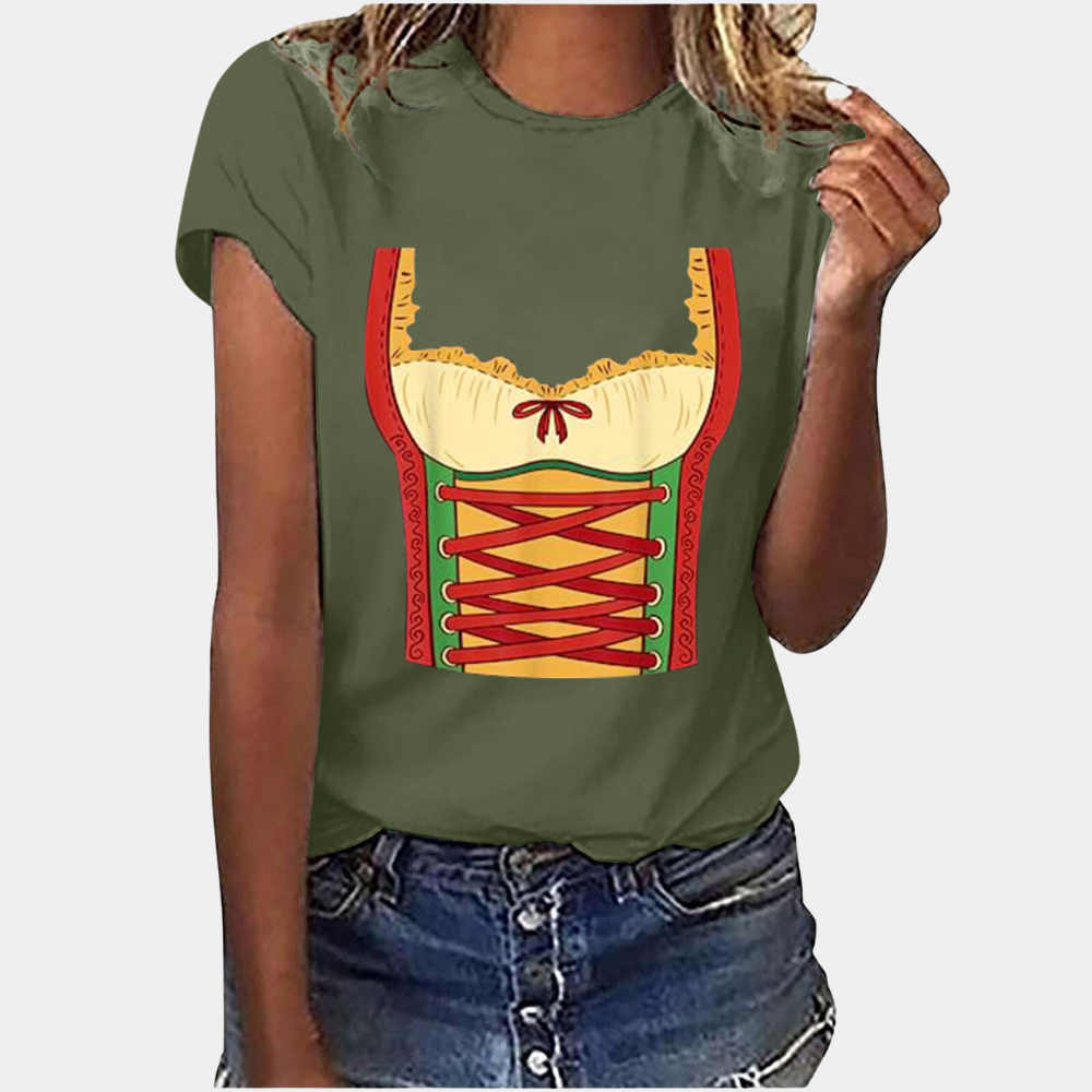 Drune | T-Shirt Kurze Ärmel Dirndl Druck T-Shirts Damenbekleidung