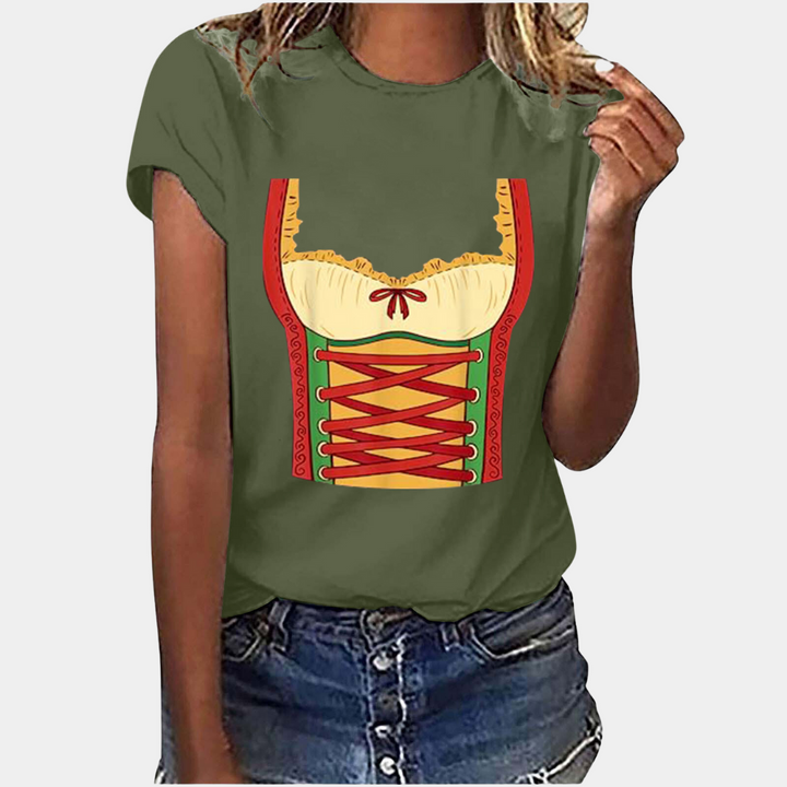 Drune | T-Shirt Kurze Ärmel Dirndl Druck T-Shirts Damenbekleidung