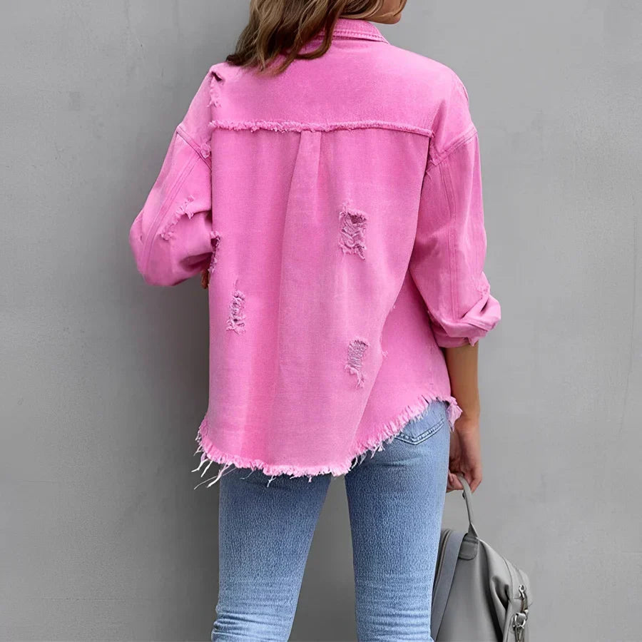 Drune | Zerrissenes Denim-Hemd mit Knopfleiste