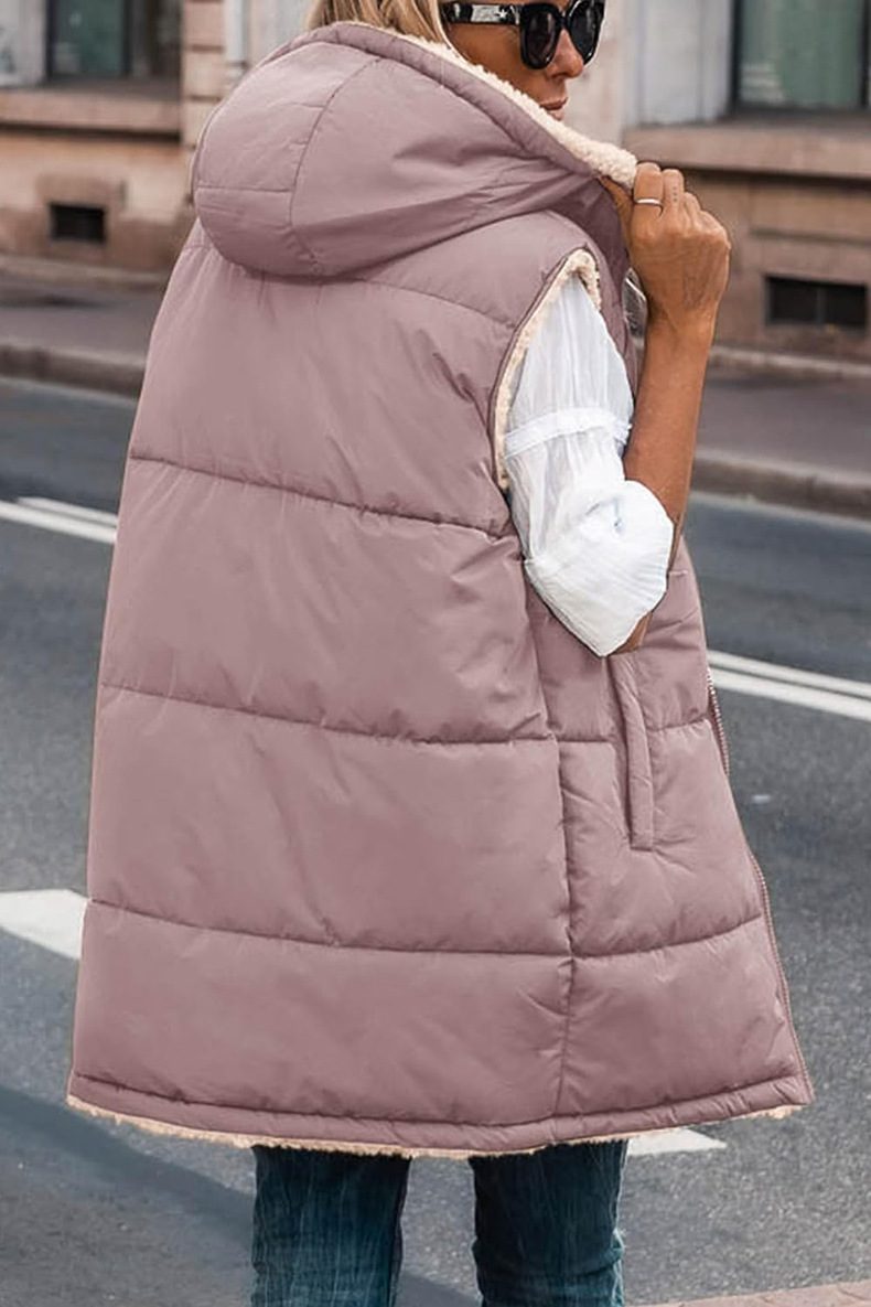 Drune | Damen Wendbare Gefütterte Weste mit Kapuze und Ärmellos Design