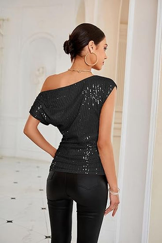 Drune | One Shoulder Glitter Top