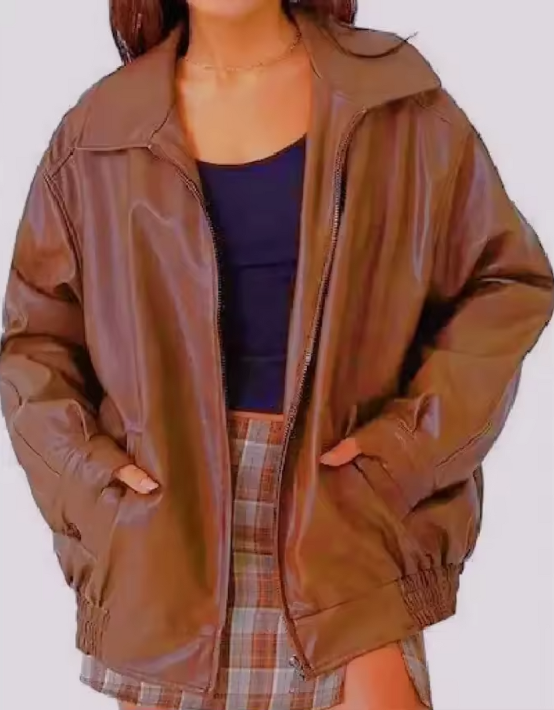 Drune | Zip up Lederjacke mit Lockerem Schnitt und Hohem Kragen