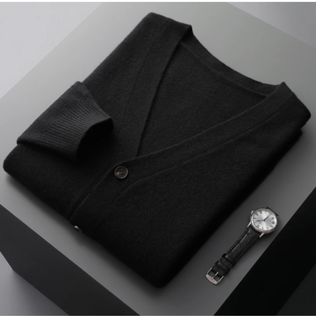 Drune | Cashmere Strickjacke V-ausschnitt Knopfverschluss Weicher Leichter Strick