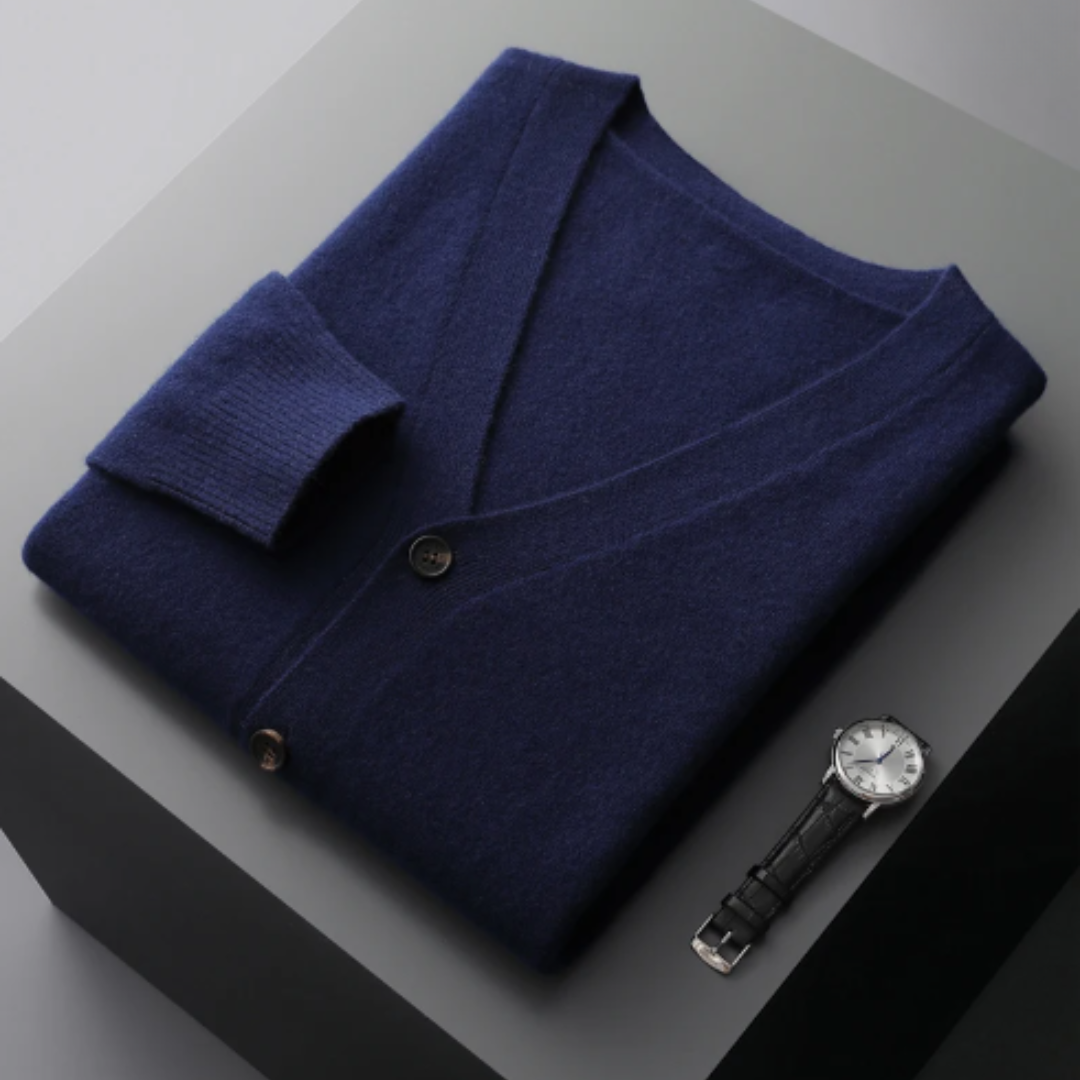 Drune | Cashmere Strickjacke V-ausschnitt Knopfverschluss Weicher Leichter Strick