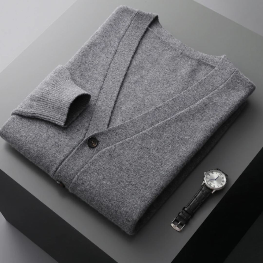 Drune | Cashmere Strickjacke V-ausschnitt Knopfverschluss Weicher Leichter Strick