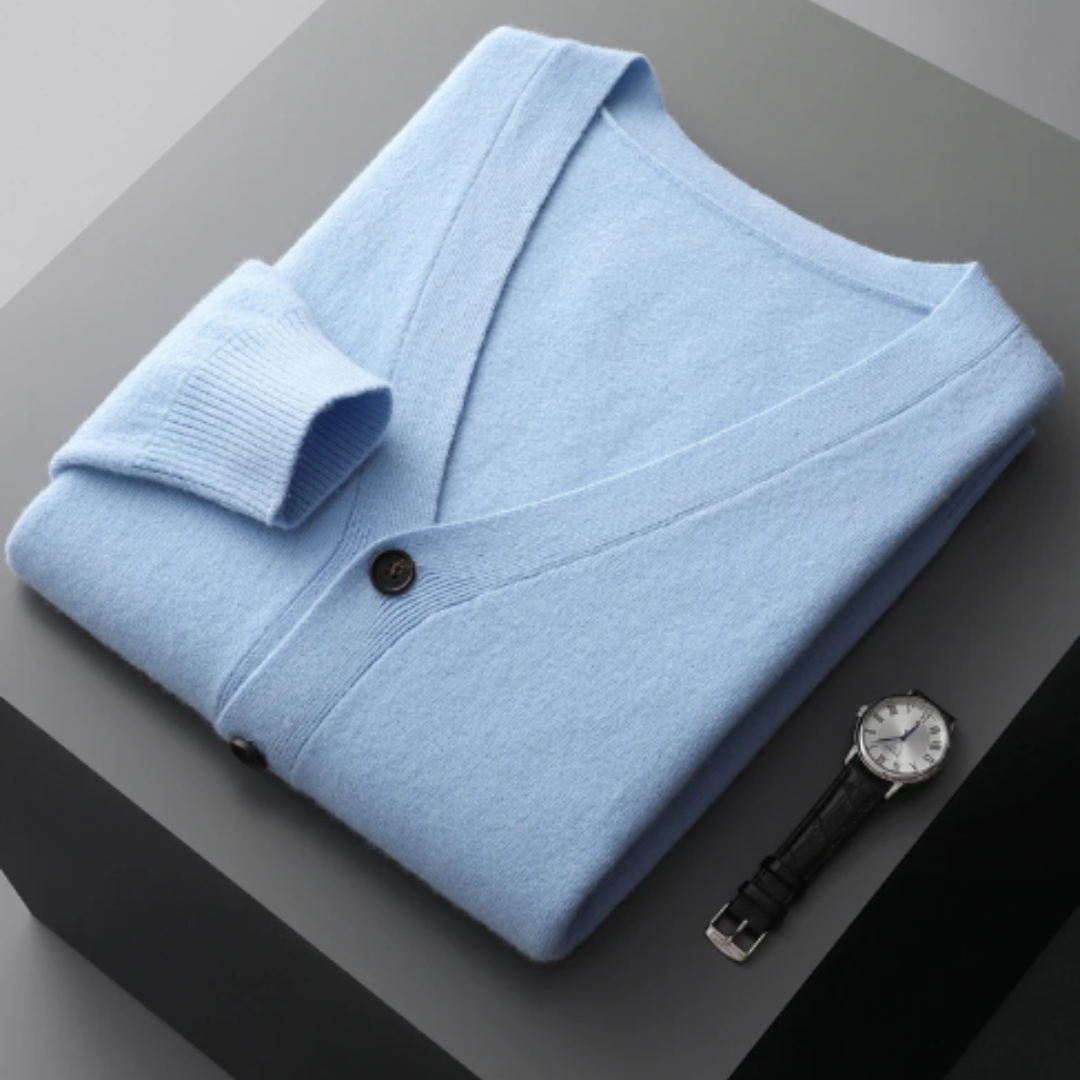 Drune | Cashmere Strickjacke V-ausschnitt Knopfverschluss Weicher Leichter Strick