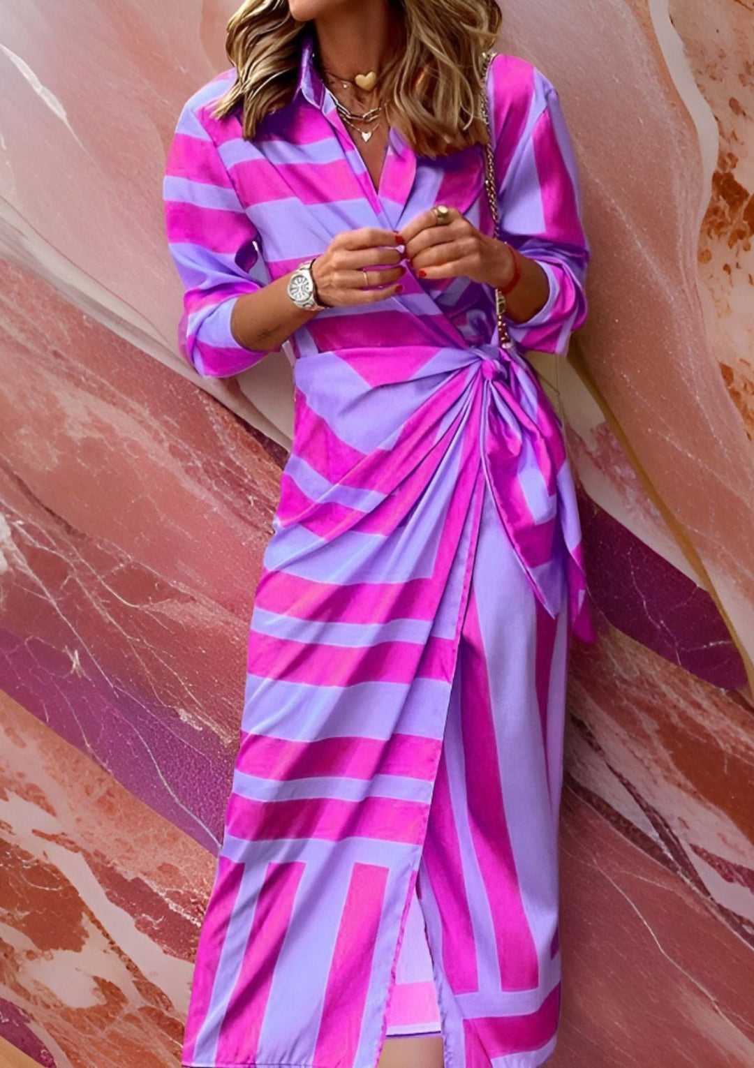 Drune | Gestreifter Wickelkleid