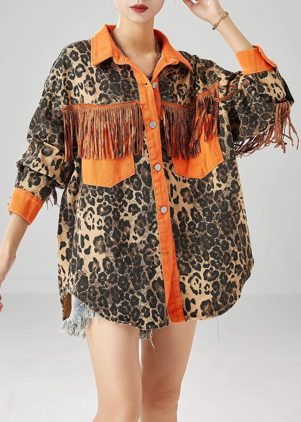 Drune | Patchwork Baumwollmäntel mit Quasten Leopardenmuster