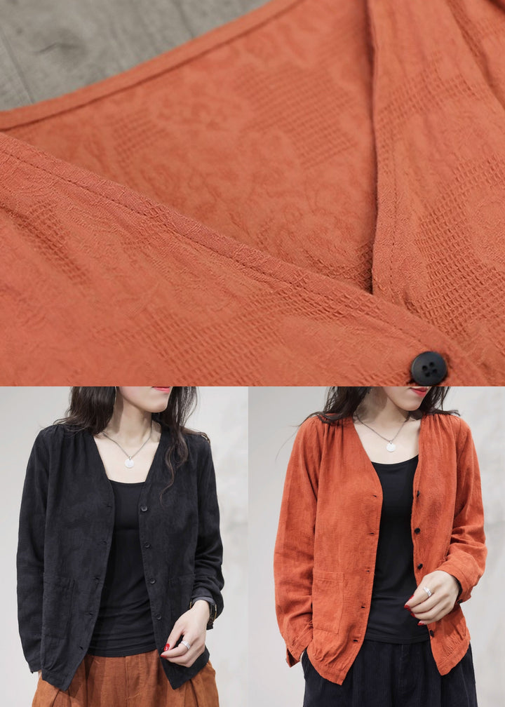 Drune | Taschen Solide Baumwollmantel Mäntel V-Ausschnitt