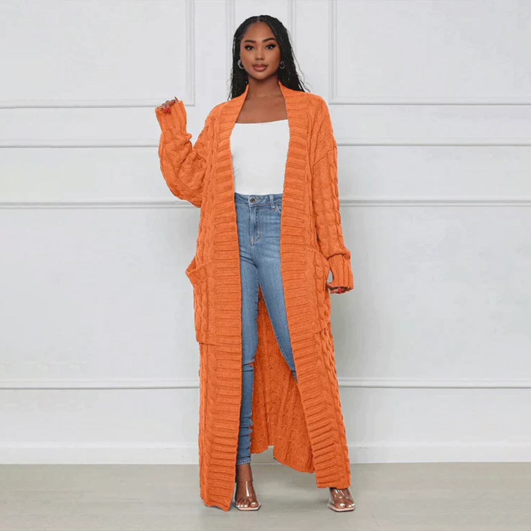 Drune | Damen Strickcardigan mit Zopfmuster – Offener Oversize Mantel für Herbst & Winter
