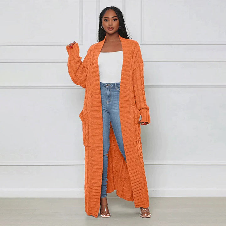 Drune | Damen Strickcardigan mit Zopfmuster – Offener Oversize Mantel für Herbst & Winter