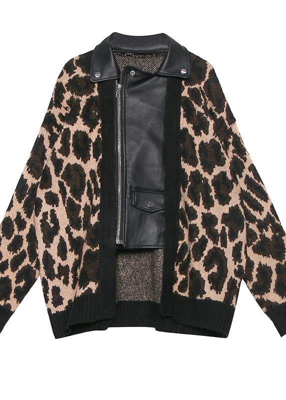 Drune | Leopard Mode Mäntel Damen Baumwolle Revers Reißverschluss Überbekleidung