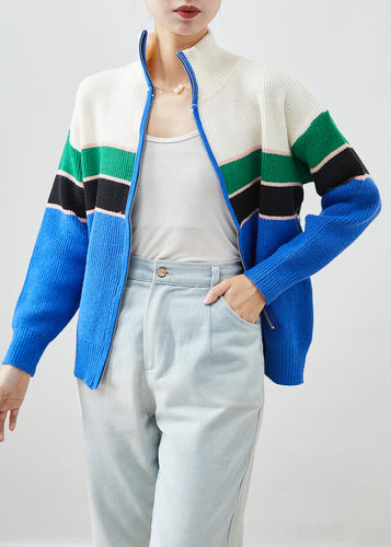 Drune | Design Blaue Zip-Up Patchwork Strickmäntel