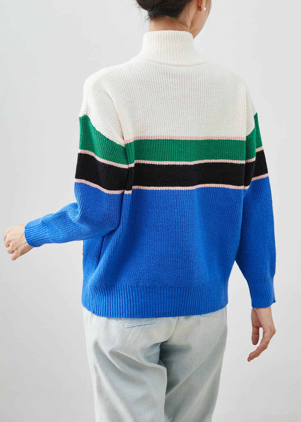 Drune | Design Blaue Zip-Up Patchwork Strickmäntel