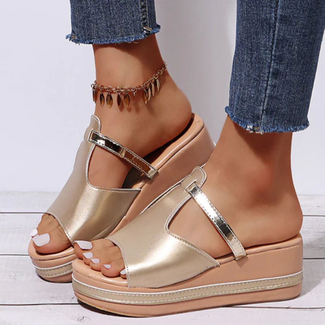 Drune - Sandalen zum Hineinschlüpfen mit offener Spitze | Stilvolle Keilsandalen bequeme Damen