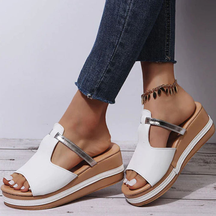 Drune - Sandalen zum Hineinschlüpfen mit offener Spitze | Stilvolle Keilsandalen bequeme Damen