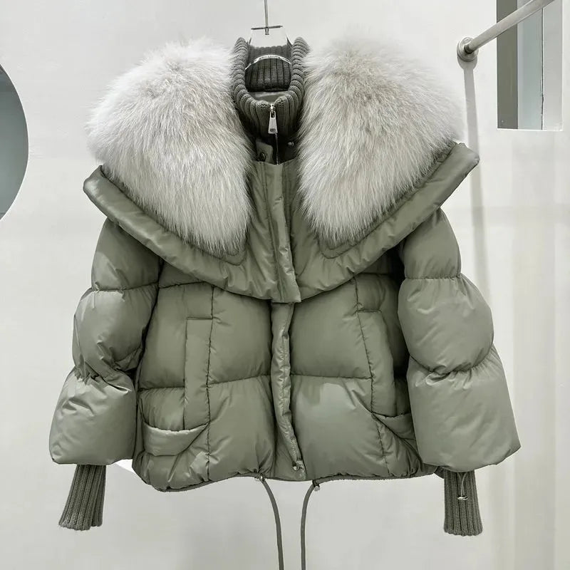 Drune | Damen Warmer Kurzer Mantel mit Gepolsterter Kapuze