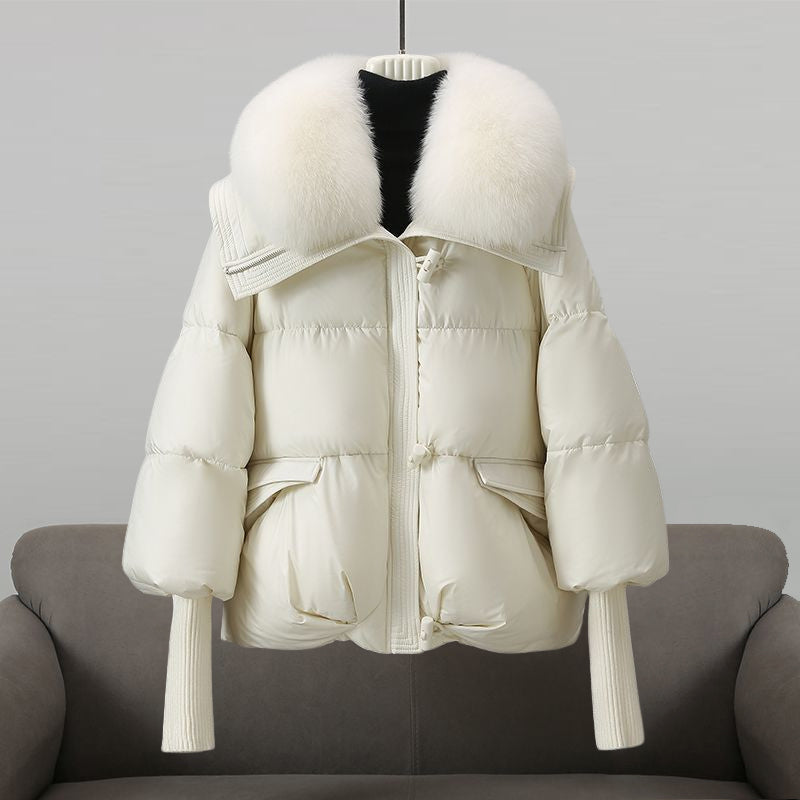 Drune | Damen Warmer Kurzer Mantel mit Gepolsterter Kapuze