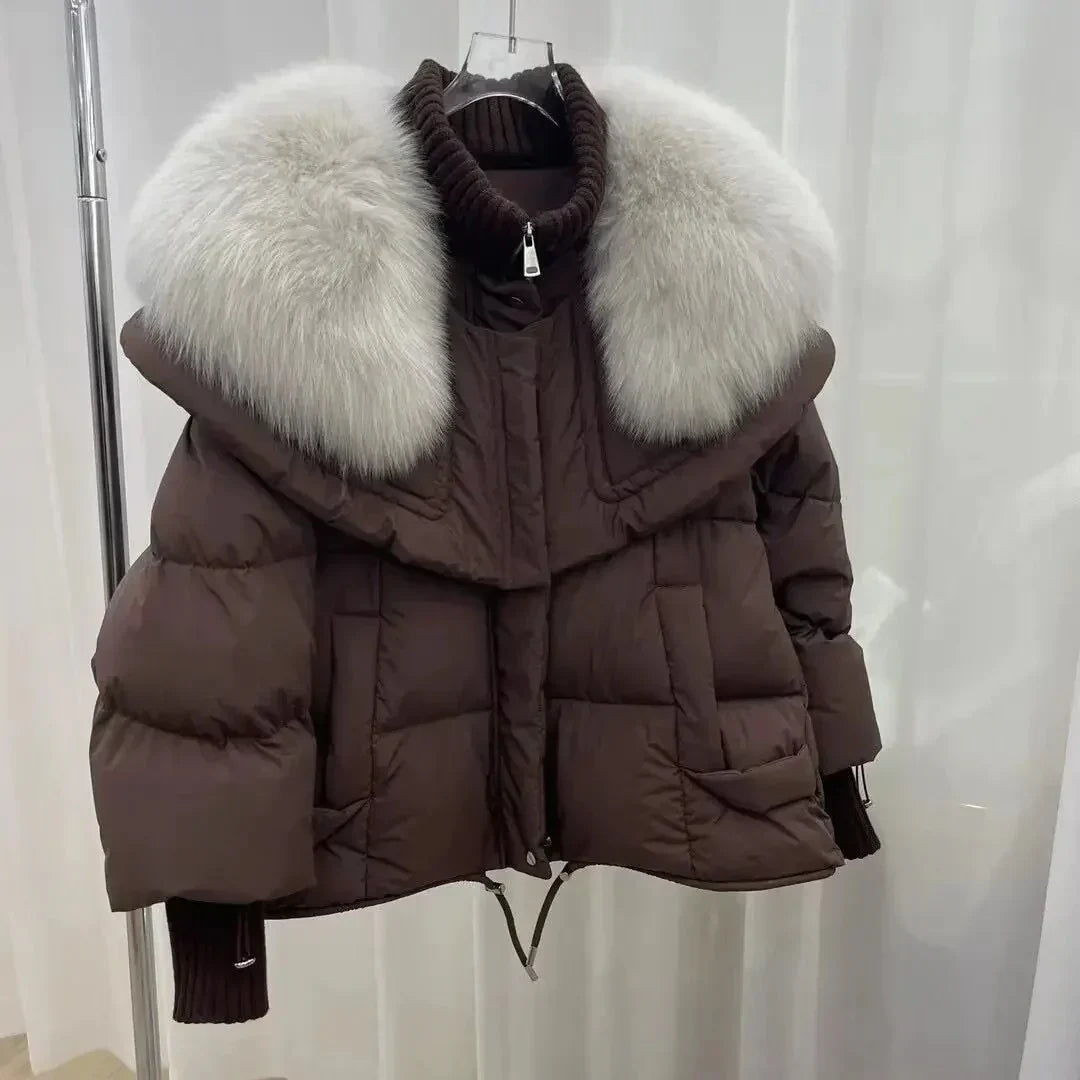 Drune | Damen Warmer Kurzer Mantel mit Gepolsterter Kapuze
