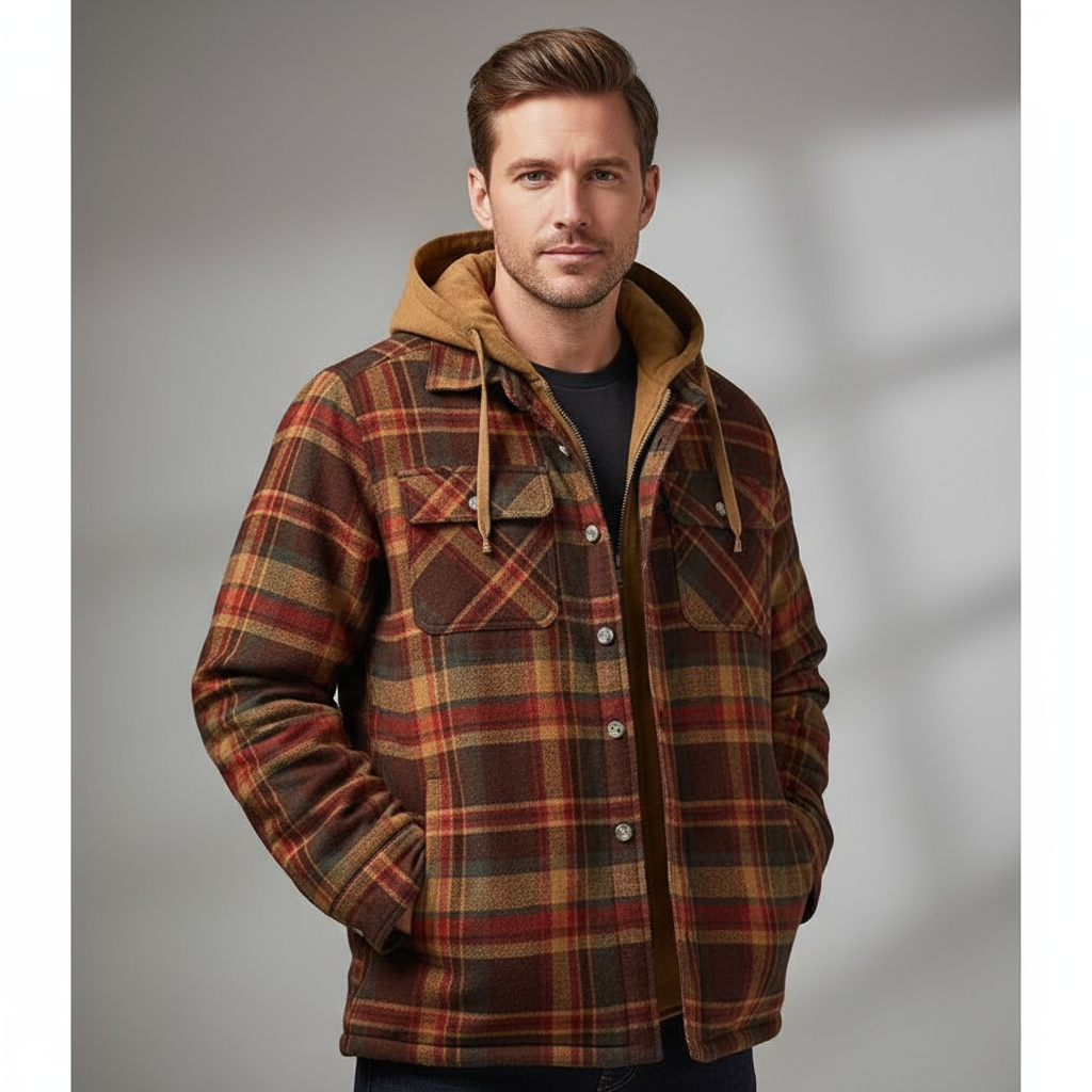 Drune | Kariert Kapuze Jacke Wattierte Futter Jacke Herren Jacke