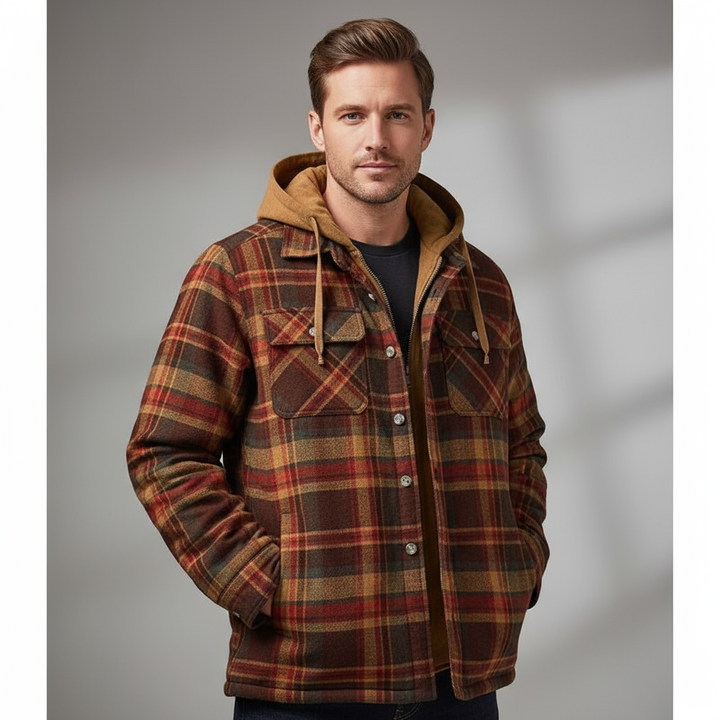 Drune | Kariert Kapuze Jacke Wattierte Futter Jacke Herren Jacke
