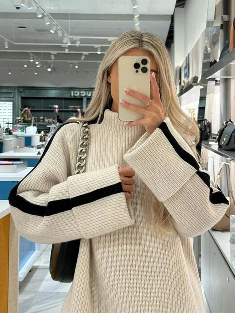 Drune | Pullover lockere Passform Rollkragen Strickpullover Damenbekleidung
