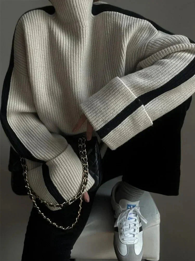 Drune | Pullover lockere Passform Rollkragen Strickpullover Damenbekleidung