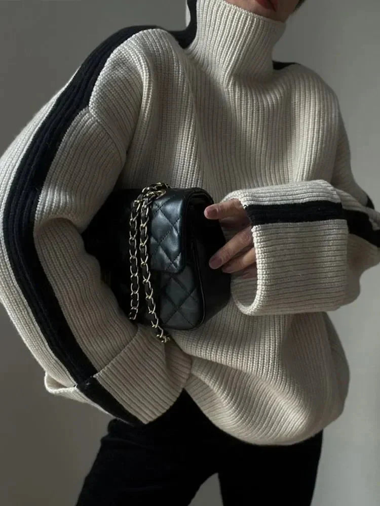 Drune | Pullover lockere Passform Rollkragen Strickpullover Damenbekleidung