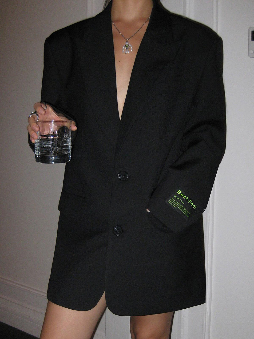 Drune | Blazer Damen Graue Einreihige Lange Blazerjacke