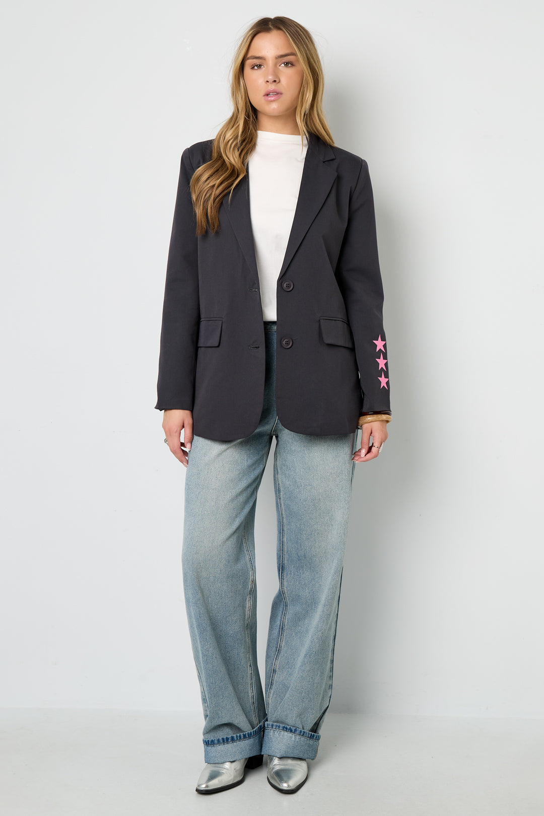 Drune | Blazer Sterne Bedruckt Locker Sitzender Blazer Damenblazer