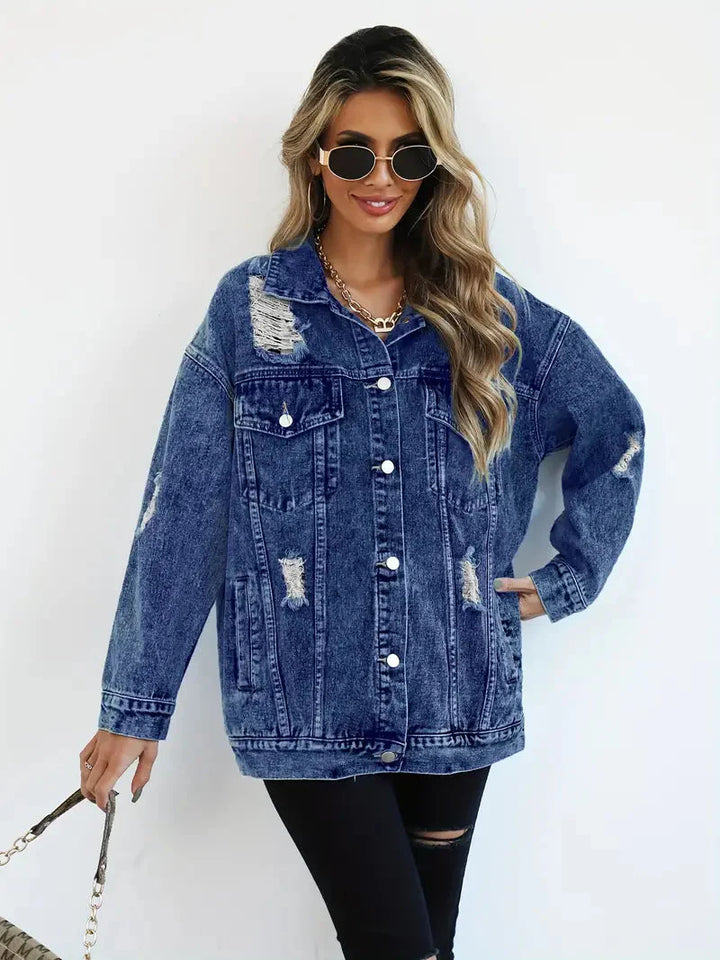 Drune | Denim Jacke Zerfetzt Lockere Passform Denim Jacke Damenjacke