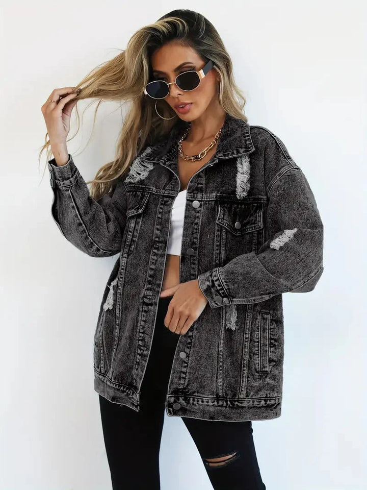 Drune | Denim Jacke Zerfetzt Lockere Passform Denim Jacke Damenjacke